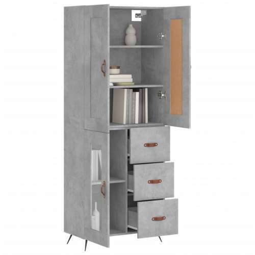 Visoka komoda siva betona 69,5x34x180 cm od konstruiranog drva - Beton siva 1 1 staklena vrata 3 ladice Cijena