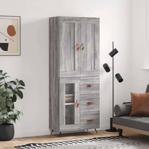 Visoka komoda siva sonome 69,5x34x180 cm od konstruiranog drva - Sivi hrast sonoma 1 1 staklena vrata 3 ladice Cijena