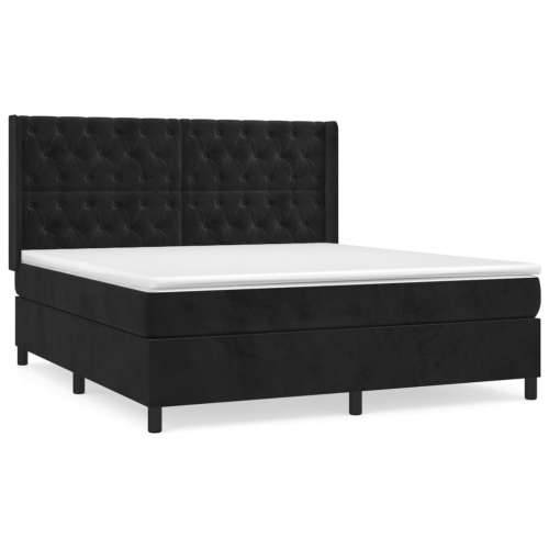 Krevet s oprugama i madracem crni 160x200 cm baršunasti - Crna 160 x 200 cm Dizajn s gumbima Cijena