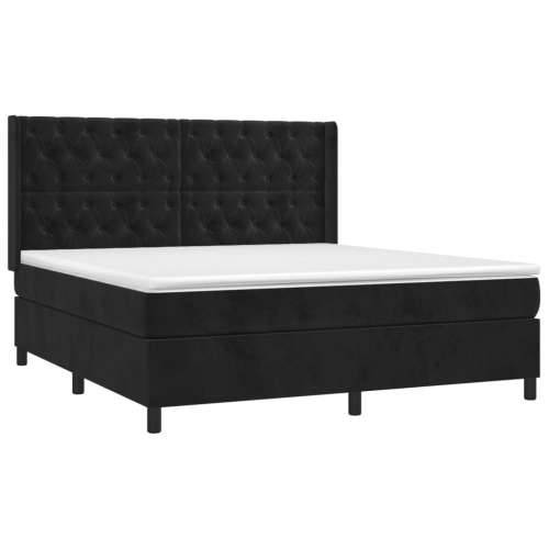 Krevet s oprugama i madracem crni 160x200 cm baršunasti - Crna 160 x 200 cm Dizajn s gumbima Cijena
