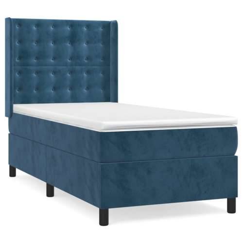 Box spring krevet s madracem tamnoplavi 90x200 cm baršunasti - Tamno plava 90 x 200 cm gumbi Cijena