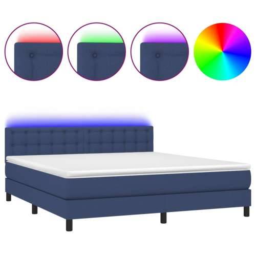 Krevet box spring s madracem LED plavi 180x200 cm od tkanine - Plava 180 x 200 cm gumbi Cijena