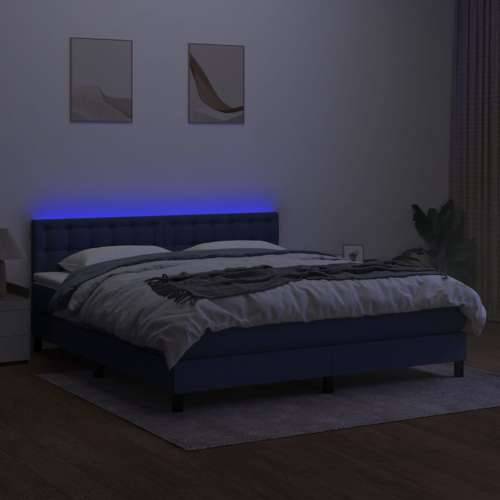 Krevet box spring s madracem LED plavi 180x200 cm od tkanine - Plava 180 x 200 cm gumbi Cijena