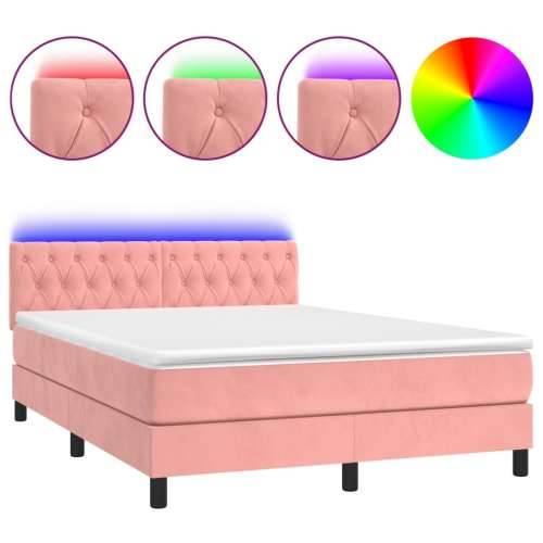 Krevet box spring s madracem LED ružičasti 140x200cm baršunasti - Ružičasta 140 x 200 cm Dizajn s gumbima Cijena