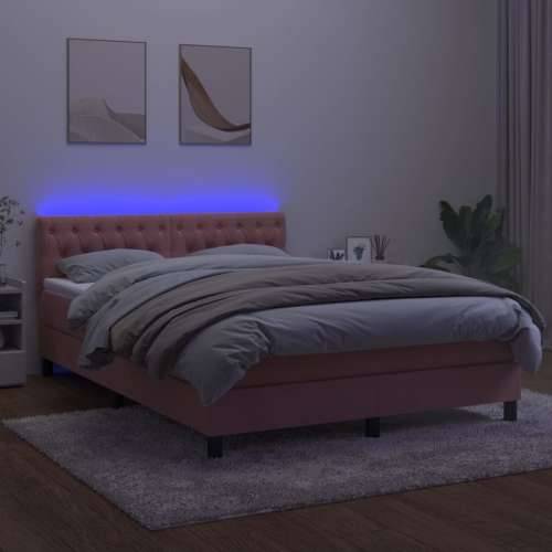 Krevet box spring s madracem LED ružičasti 140x200cm baršunasti - Ružičasta 140 x 200 cm Dizajn s gumbima Cijena
