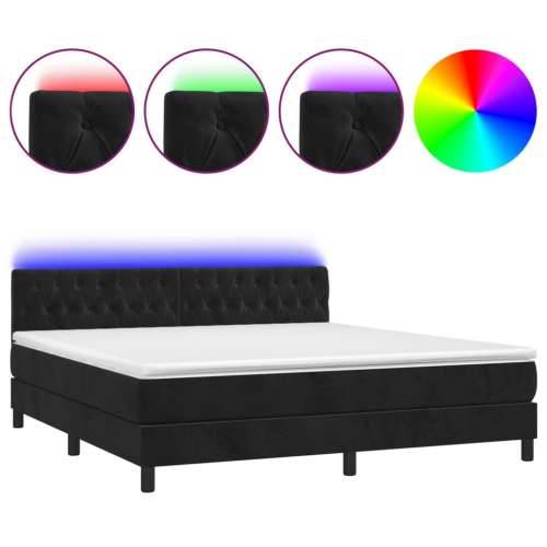 Krevet box spring s madracem LED crni 160x200 cm baršun Cijena