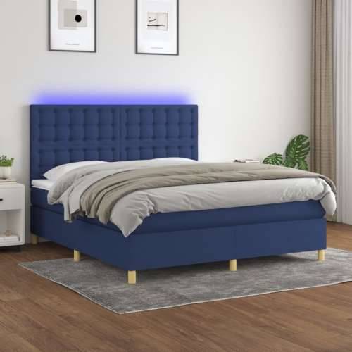 Krevet box spring s madracem LED plavi 180x200 cm od tkanine - Plava 180 x 200 cm gumbi Cijena