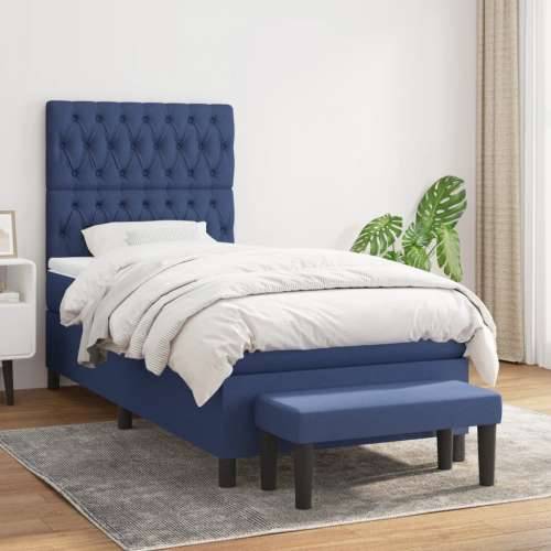 Krevet s oprugama i madracem plavi 100 x 200 cm od tkanine