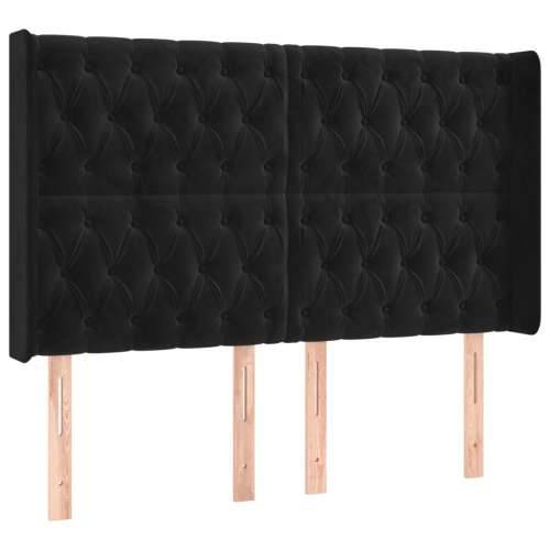 Krevet box spring s madracem LED crni 160x200 cm baršun - Crna 160 x 200 cm Dizajn s gumbima Cijena