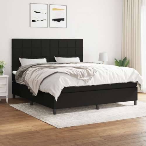 Krevet s oprugama i madracem crni 180x200 cm od tkanine - Crna 180 x 200 cm Blok s kvadratima Cijena