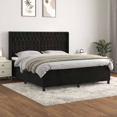 Krevet s oprugama i madracem crni 180x200 cm baršunasti - Crna 180 x 200 cm Dizajn s gumbima Cijena