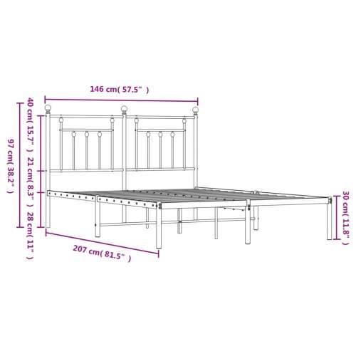 Metalni okvir za krevet s uzglavljem crni 140x200 cm - Crna 140 x 200 cm s uzglavljem Cijena