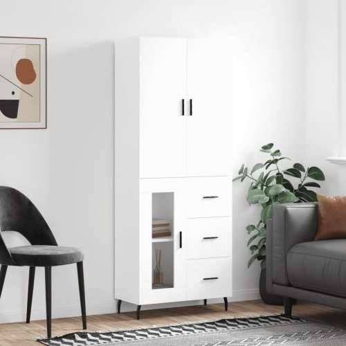 Visoka komoda bijela 69,5x34x180 cm konstruirano drvo - Bijela 1 1 staklena vrata 3 ladice Cijena