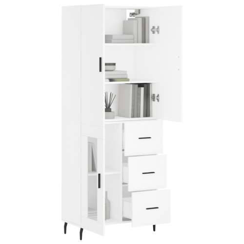 Visoka komoda bijela 69,5x34x180 cm konstruirano drvo - Bijela 1 1 staklena vrata 3 ladice Cijena