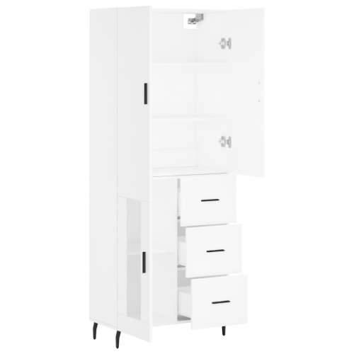 Visoka komoda bijela 69,5x34x180 cm konstruirano drvo - Bijela 1 1 staklena vrata 3 ladice Cijena