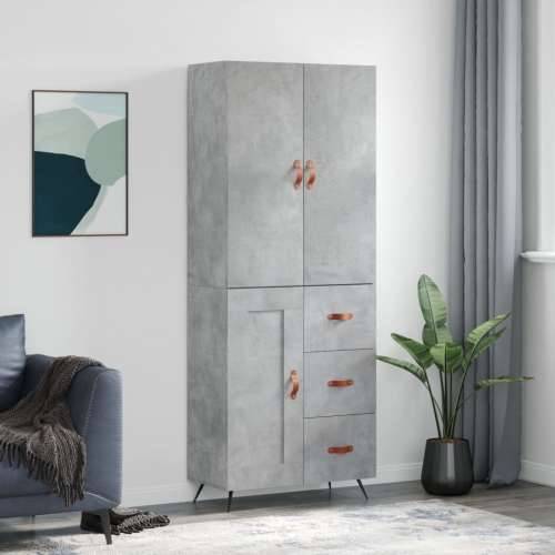 Visoka komoda siva betona 69,5x34x180 cm od konstruiranog drva - Beton siva 1 1 drvena vrata 3 ladice Cijena