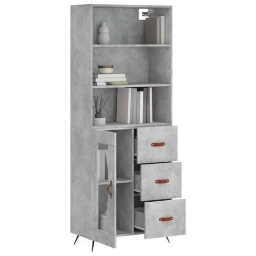 Visoka komoda siva betona 69,5x34x180 cm od konstruiranog drva - Beton siva 1 1 staklena vrata 3 ladice Cijena