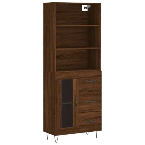 Visoka komoda boja hrasta 69,5x34x180 cm od konstruiranog drva - Smeđi hrast 1 1 staklena vrata 3 ladice Cijena