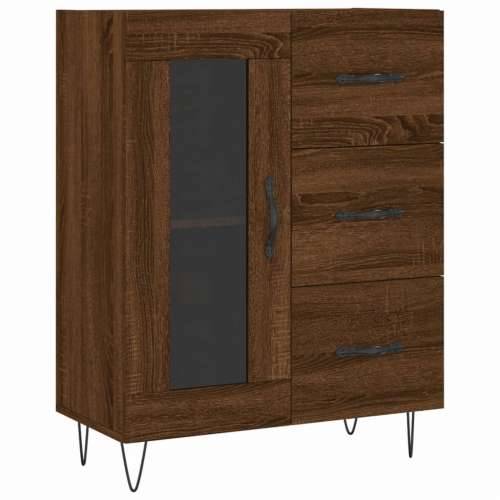 Visoka komoda boja hrasta 69,5x34x180 cm od konstruiranog drva - Smeđi hrast 1 1 staklena vrata 3 ladice Cijena