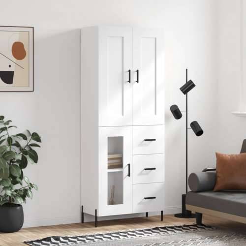 Visoka komoda bijela 69,5x34x180 cm konstruirano drvo - Bijela 1 1 staklena vrata 3 ladice Cijena