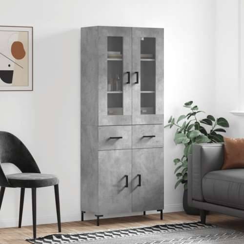 Visoka komoda siva betona 69,5x34x180 cm od konstruiranog drva - Beton siva 1 2 vrata 2 ladice Cijena