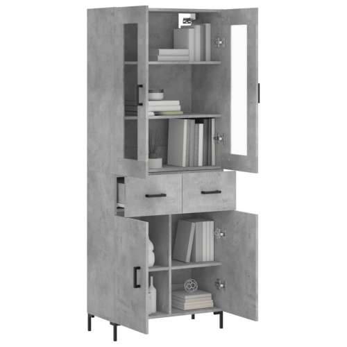 Visoka komoda siva betona 69,5x34x180 cm od konstruiranog drva - Beton siva 1 2 vrata 2 ladice Cijena