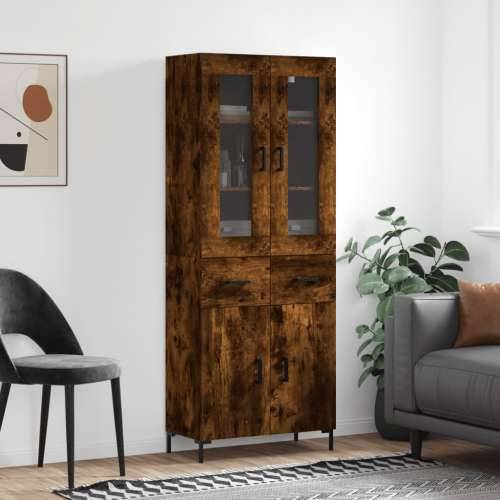 Visoka komoda dimljeni hrast 69,5x34x180 cm konstruiranog drva - Dimljeni hrast 1 2 vrata 2 ladice Cijena