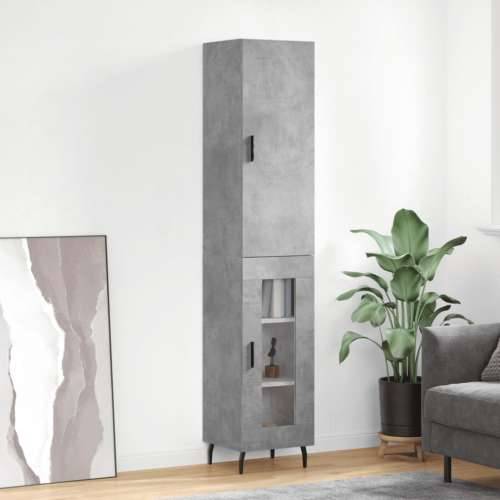 Visoka komoda siva betona 34,5x34x180 cm od konstruiranog drva - Beton siva 1 1 staklena vrata Cijena