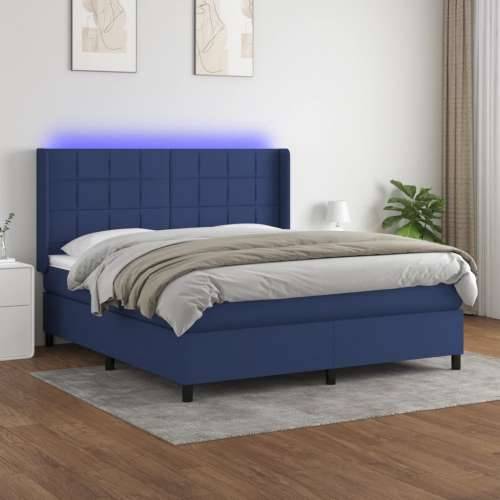 Krevet box spring s madracem LED plavi 180x200 cm od tkanine - Plava 180 x 200 cm Blok s kvadratima Cijena