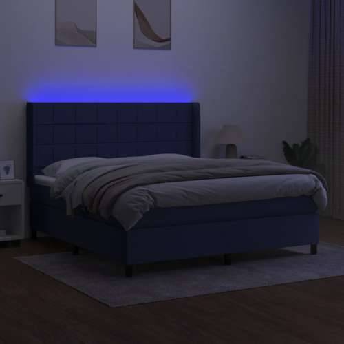 Krevet box spring s madracem LED plavi 180x200 cm od tkanine - Plava 180 x 200 cm Blok s kvadratima Cijena