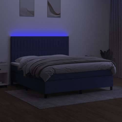Krevet box spring s madracem LED plavi 180x200 cm od tkanine - Plava 180 x 200 cm Okomite pruge Cijena