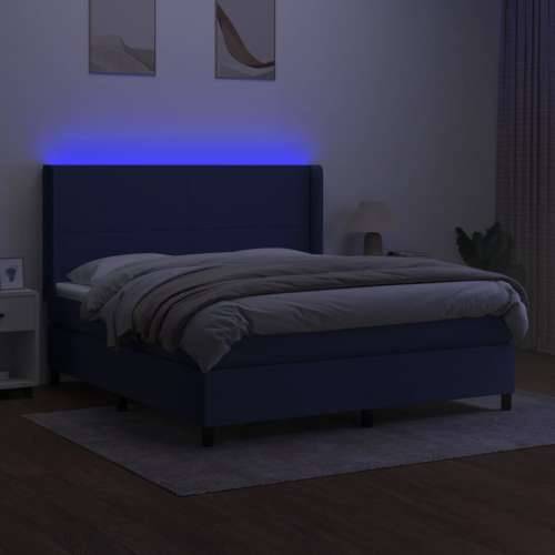 Krevet box spring s madracem LED plavi 180x200 cm od tkanine - Plava 180 x 200 cm Gladak dizajn Cijena