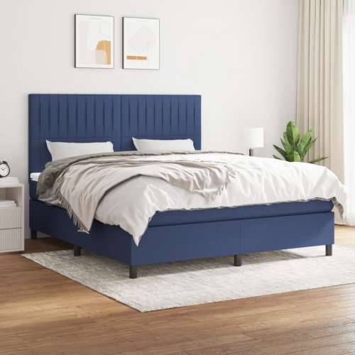 Krevet s oprugama i madracem plavi 180x200 cm od tkanine - Plava 180 x 200 cm Okomite pruge Cijena
