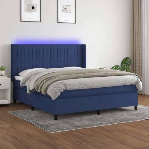 Krevet box spring s madracem LED plavi 180x200 cm od tkanine - Plava 180 x 200 cm Okomite pruge Cijena