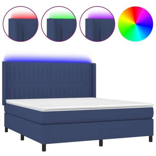 Krevet box spring s madracem LED plavi 180x200 cm od tkanine - Plava 180 x 200 cm Okomite pruge Cijena