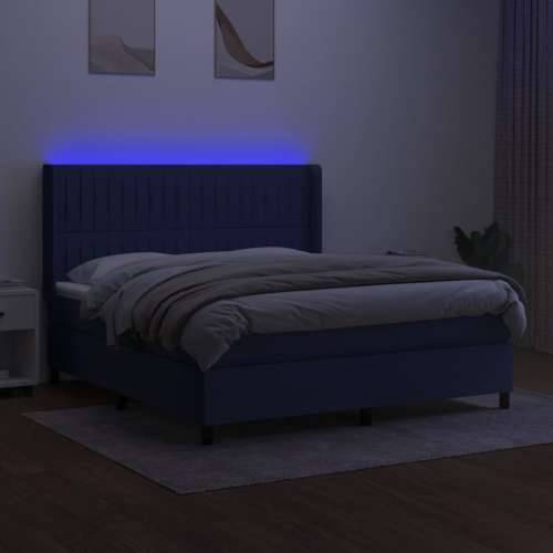 Krevet box spring s madracem LED plavi 180x200 cm od tkanine - Plava 180 x 200 cm Okomite pruge Cijena