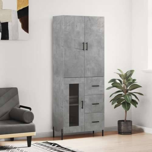 Visoka komoda siva betona 69,5x34x180 cm od konstruiranog drva - Beton siva 1 1 staklena vrata 3 ladice Cijena