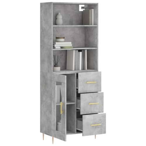 Visoka komoda siva betona 69,5x34x180 cm od konstruiranog drva - Beton siva 1 1 staklena vrata 3 ladice Cijena