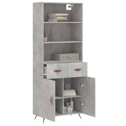 Visoka komoda siva betona 69,5x34x180 cm od konstruiranog drva - Beton siva 1 2 vrata 2 ladice Cijena