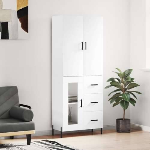 Visoka komoda bijela 69,5x34x180 cm konstruirano drvo - Bijela 1 1 staklena vrata 3 ladice Cijena