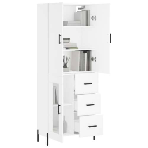 Visoka komoda bijela 69,5x34x180 cm konstruirano drvo - Bijela 1 1 staklena vrata 3 ladice Cijena