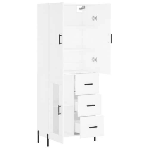 Visoka komoda bijela 69,5x34x180 cm konstruirano drvo - Bijela 1 1 staklena vrata 3 ladice Cijena