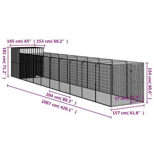 Kućica za pse s igralištem svjetlosiva 165x1067x181 cm čelična - Svjetlosiva 165 x 1067 x 181 cm Cijena