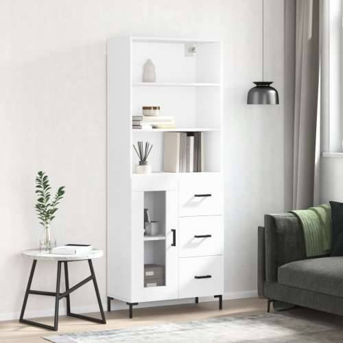 Visoka komoda bijela 69,5x34x180 cm konstruirano drvo - Bijela 1 1 staklena vrata 3 ladice Cijena