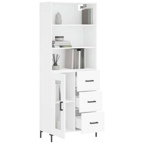 Visoka komoda bijela 69,5x34x180 cm konstruirano drvo - Bijela 1 1 staklena vrata 3 ladice Cijena
