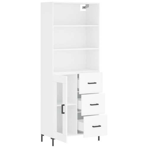 Visoka komoda bijela 69,5x34x180 cm konstruirano drvo - Bijela 1 1 staklena vrata 3 ladice Cijena