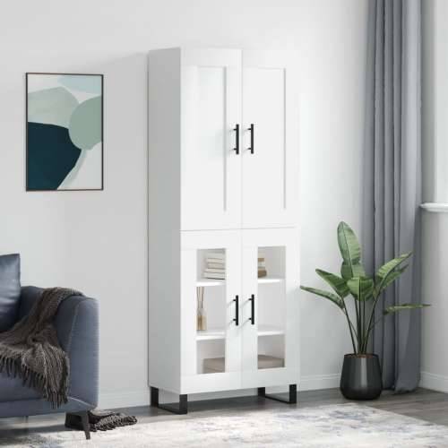 Visoka komoda bijela 69,5x34x180 cm konstruirano drvo - Bijela 1 2 staklena vrata Cijena