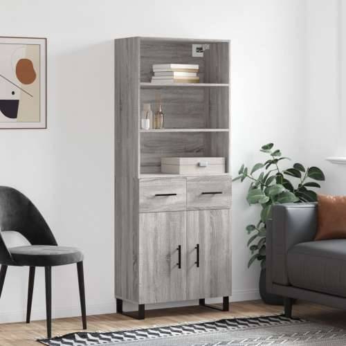 Visoka komoda siva sonome 69,5x34x180 cm od konstruiranog drva - Sivi hrast sonoma 1 2 vrata 2 ladice Cijena