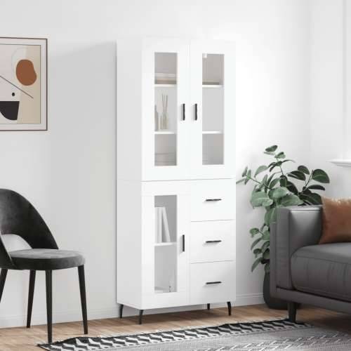 Visoka komoda bijela 69,5x34x180 cm konstruirano drvo - Bijela 1 1 staklena vrata 3 ladice Cijena