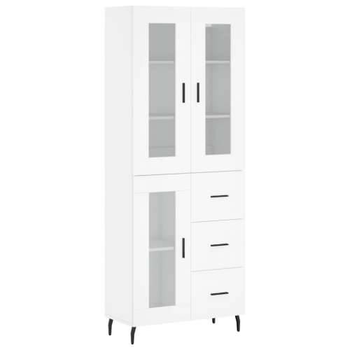 Visoka komoda bijela 69,5x34x180 cm konstruirano drvo - Bijela 1 1 staklena vrata 3 ladice Cijena